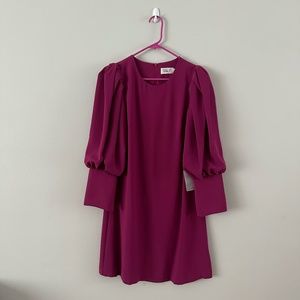 Eliza J Magenta Puff-Sleeve Long Sleeve Dress
